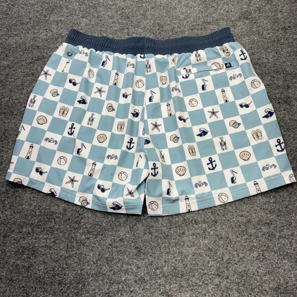 Swannies Men Blue Nautical Checkered Swim Trunks Board Shorts Size 38 Drawstring